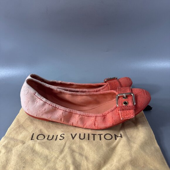 100% Authentic Louis Vuitton Two Tone Denim Buckle Scrunch Ballet Flats Size 41 - Picture 2 of 15